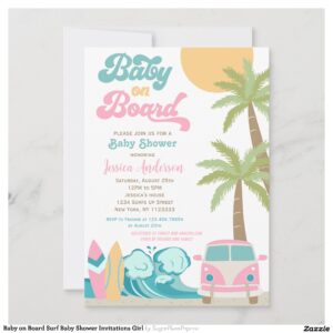 Baby on Board Surf Baby Shower Invitations Girl