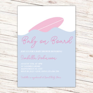 Baby On Board Surf Beach Girl Baby Shower Invitation