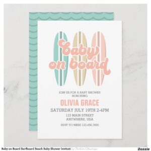 Baby on Board Surfboard Beach Baby Shower Invitati Invitation