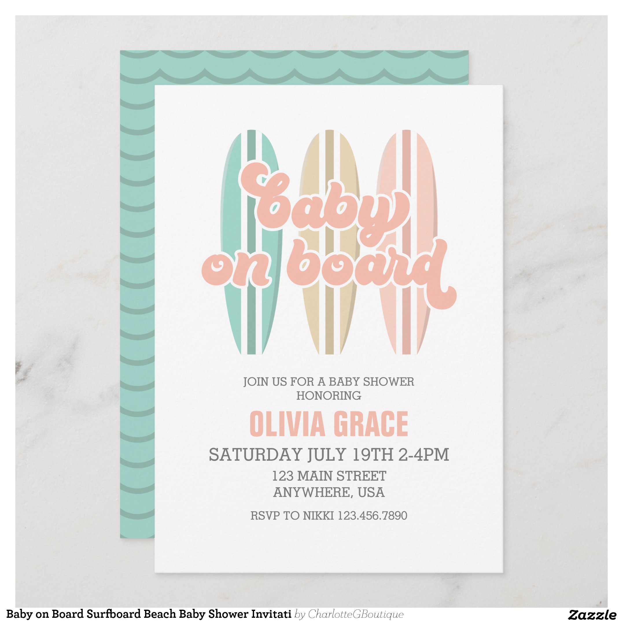 Baby on Board Surfboard Beach Baby Shower Invitati Invitation