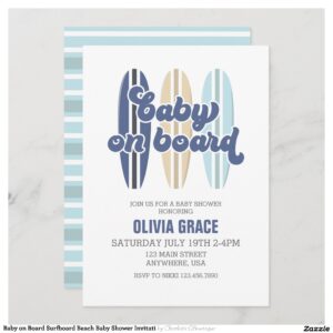 Baby on Board Surfboard Beach Baby Shower Invitati Invitation