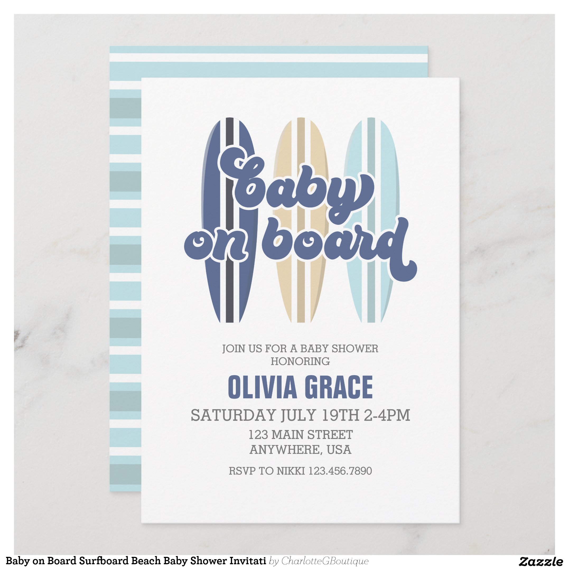 Baby on Board Surfboard Beach Baby Shower Invitati Invitation