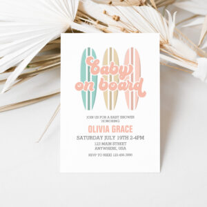 Baby on Board Surfboard Beach Baby Shower Invitation
