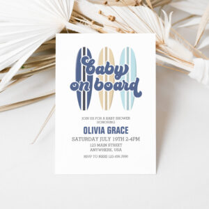 Baby on Board Surfboard Beach Baby Shower Invitation