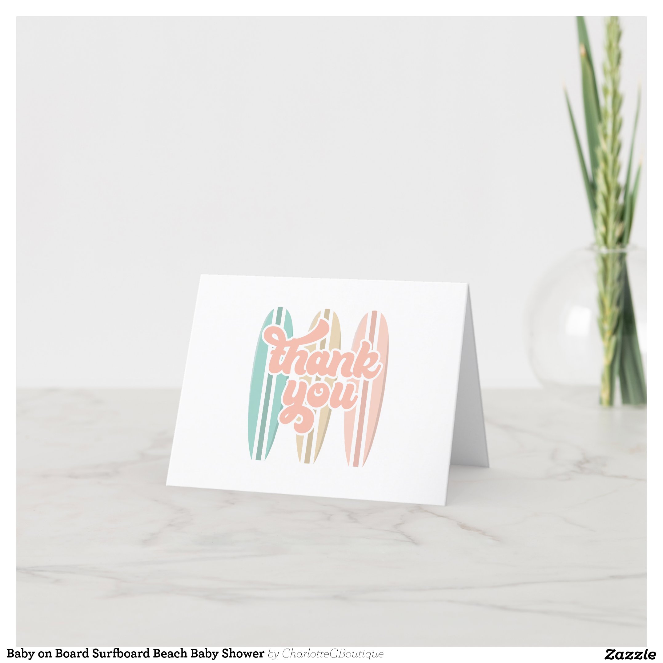 Baby on Board Surfboard Beach Baby Shower Thank You Card