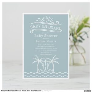 Baby On Board Surfboard Beach Blue Baby Shower Invitation