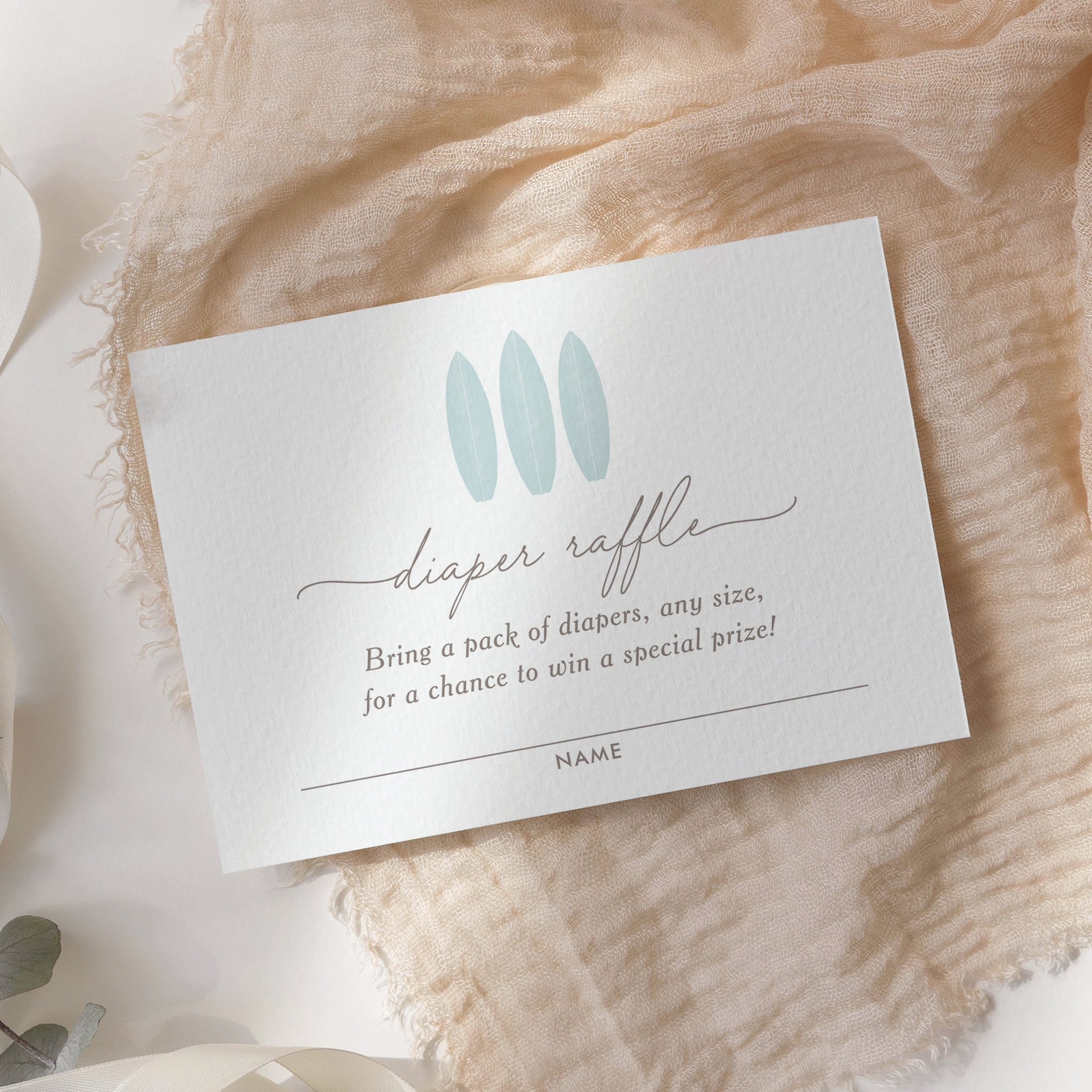 Baby on Board Surfboard Diaper Raffle Ticket Enclosure Card