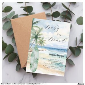 Baby on Board surfboard tropical beach Baby Shower Invitation