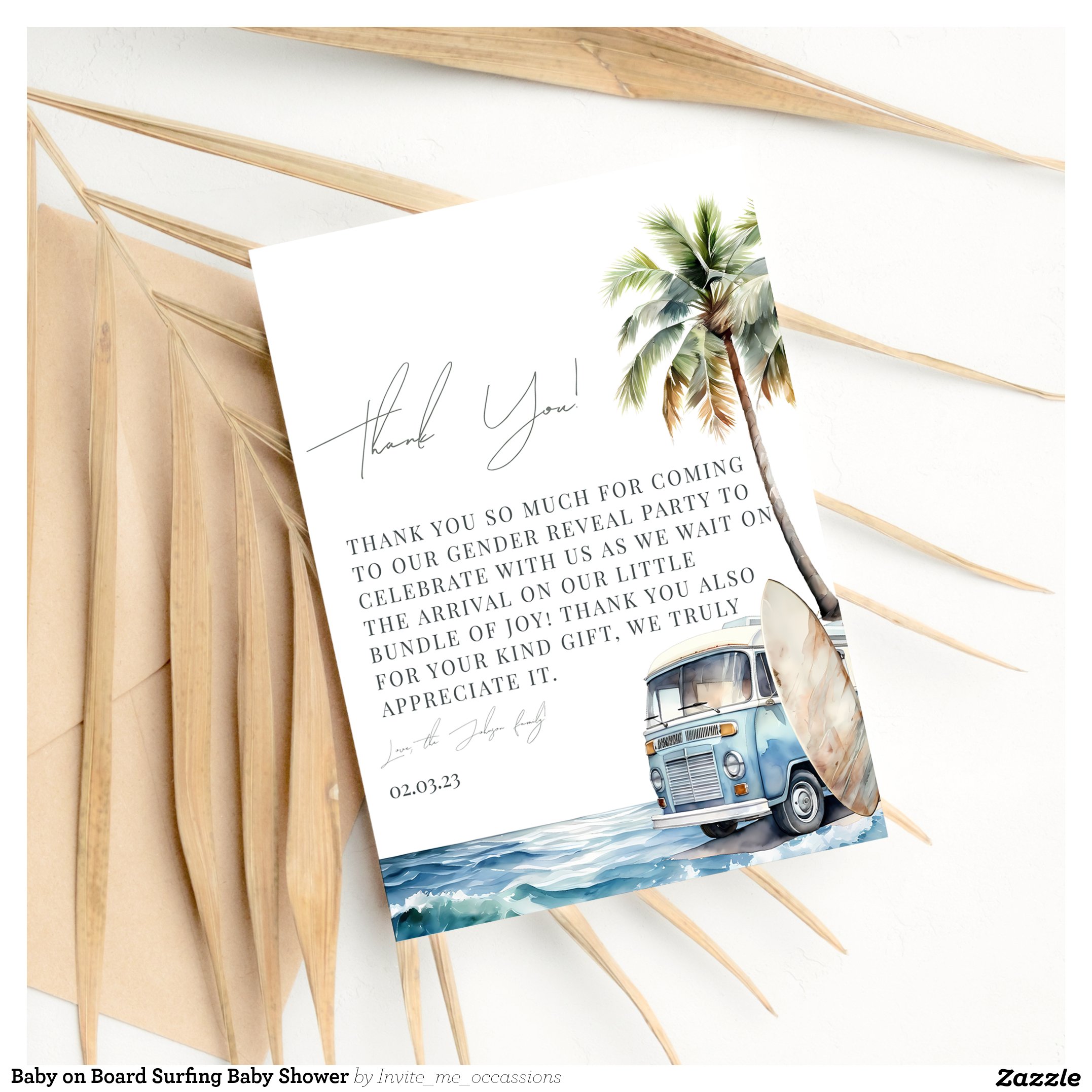 Baby on Board Surfing Baby Shower Thank You Card