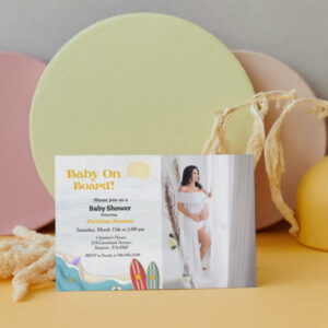 Baby on board surfing beach baby shower invitation
