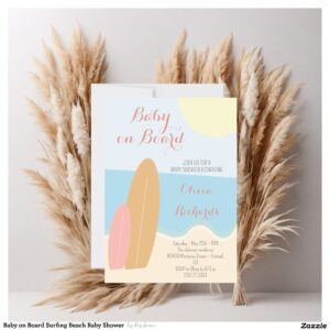 Baby on Board Surfing Beach Baby Shower Invitation