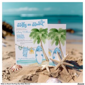 Baby on Board Surfing Boy Baby Shower Invitation