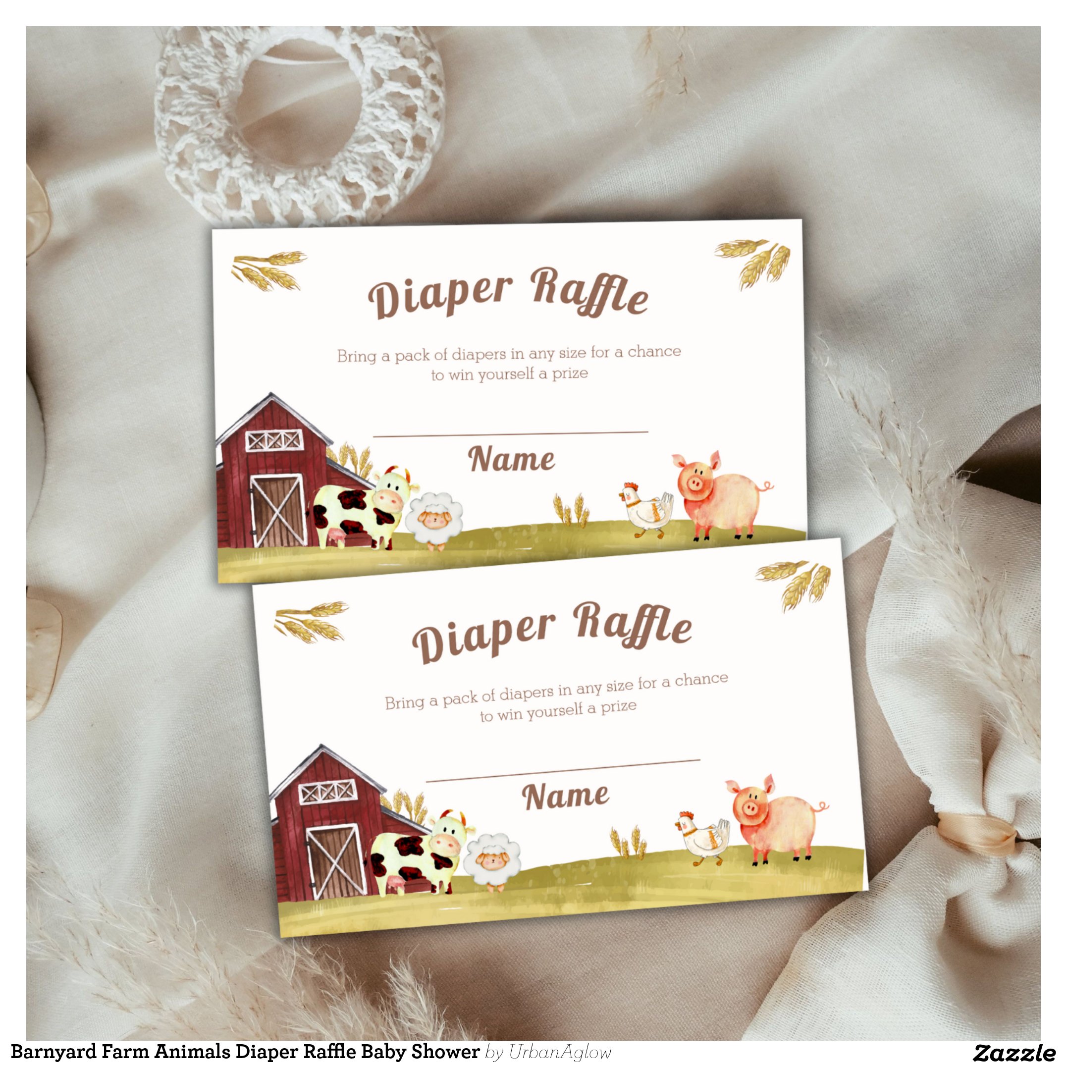 Barnyard Farm Animals Diaper Raffle Baby Shower Enclosure Card