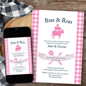 BBQ Baby Shower Rustic Vintage Pink Plaid Invitation