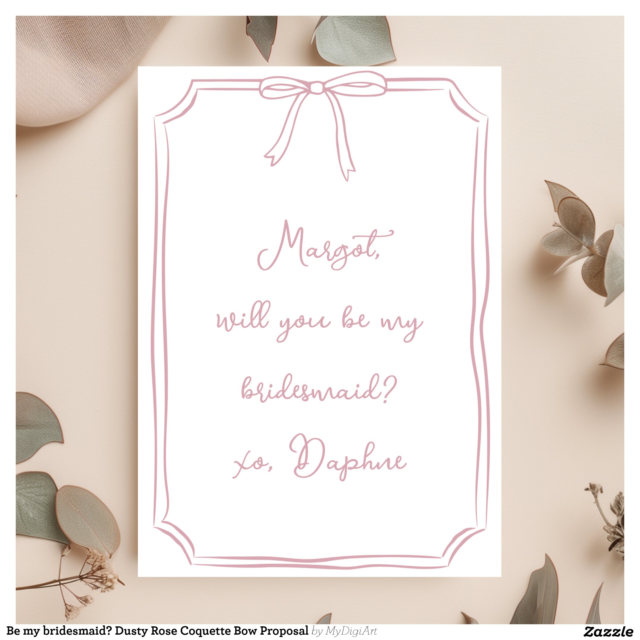 Be my bridesmaid? Dusty Rose Coquette Bow Proposal Invitation