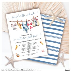 Beach Pool Bachelorette Weekend Clothesline Invita Invitation