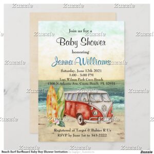 Beach Surf Surfboard Baby Boy Shower Invitation