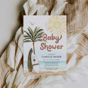 Beach Surfing Gender Neutral Baby Shower Invitation