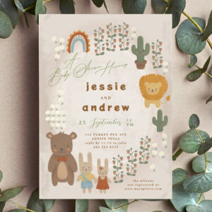 bear bunny lion cactus woodland unisex Baby Shower Invitation