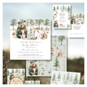 Bear Deer Squirrel Forest Cute Animals Baby Shower Invitation