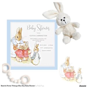 Beatrix Potter Vintage Blue Boy Baby Shower Invitation