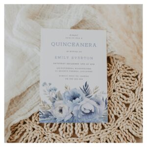 Beautiful Dusty Blue Floral Quinceanera Party Invitation