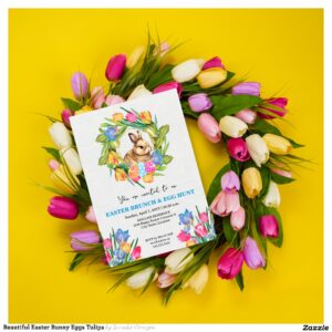 Beautiful Easter Bunny Eggs Tulips Invitation