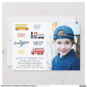 Beep Vroom woo Airplane birthday party photo Invitation