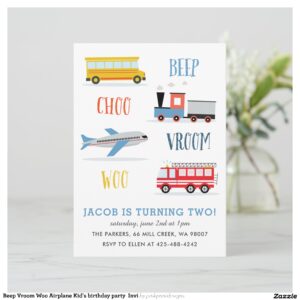 Beep Vroom Woo Airplane Kid's birthday party Invi Invitation