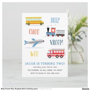 Beep Vroom Woo Airplane Kid's birthday party Invitation