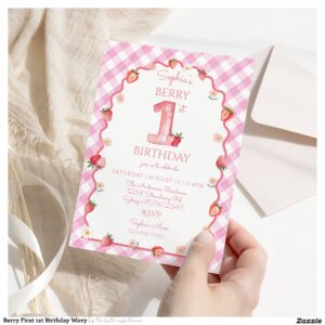 Berry First 1st Birthday Wavy Invitation