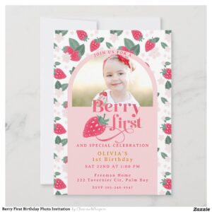 Berry First Birthday Photo Invitation
