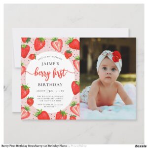 Berry First Birthday Strawberry 1st Birthday Photo Invitation