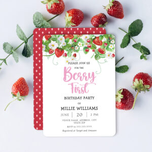 Berry First Birthday Strawberry Birthday Party Invitation