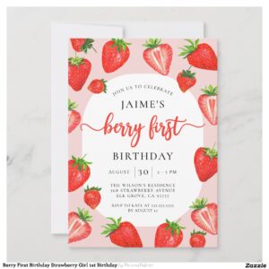 Berry First Birthday Strawberry Girl 1st Birthday Invitation