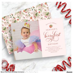 Berry First Photo Birthday Invitation