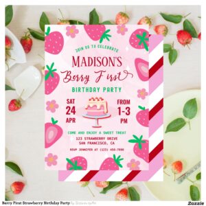 Berry First Strawberry Birthday Party Invitation