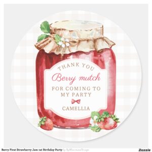 Berry First Strawberry Jam 1st Birthday Party Classic Round Sticker