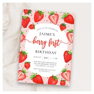 Berry First Strawberry Summer 1st Birthday Invitation