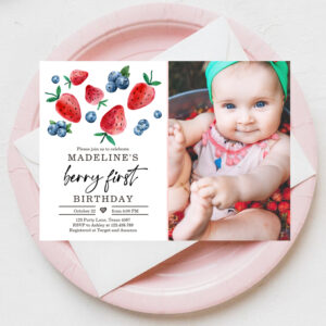 Berry Sweet 1st Birthday Strawberry Blueberry Invi Invitation