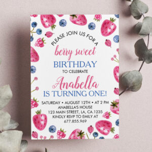 Berry Sweet Birthday Invitation Strawberry Theme