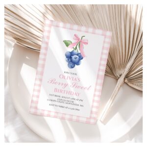 Berry Sweet Blueberry Pink Bow Coquette birthday Invitation