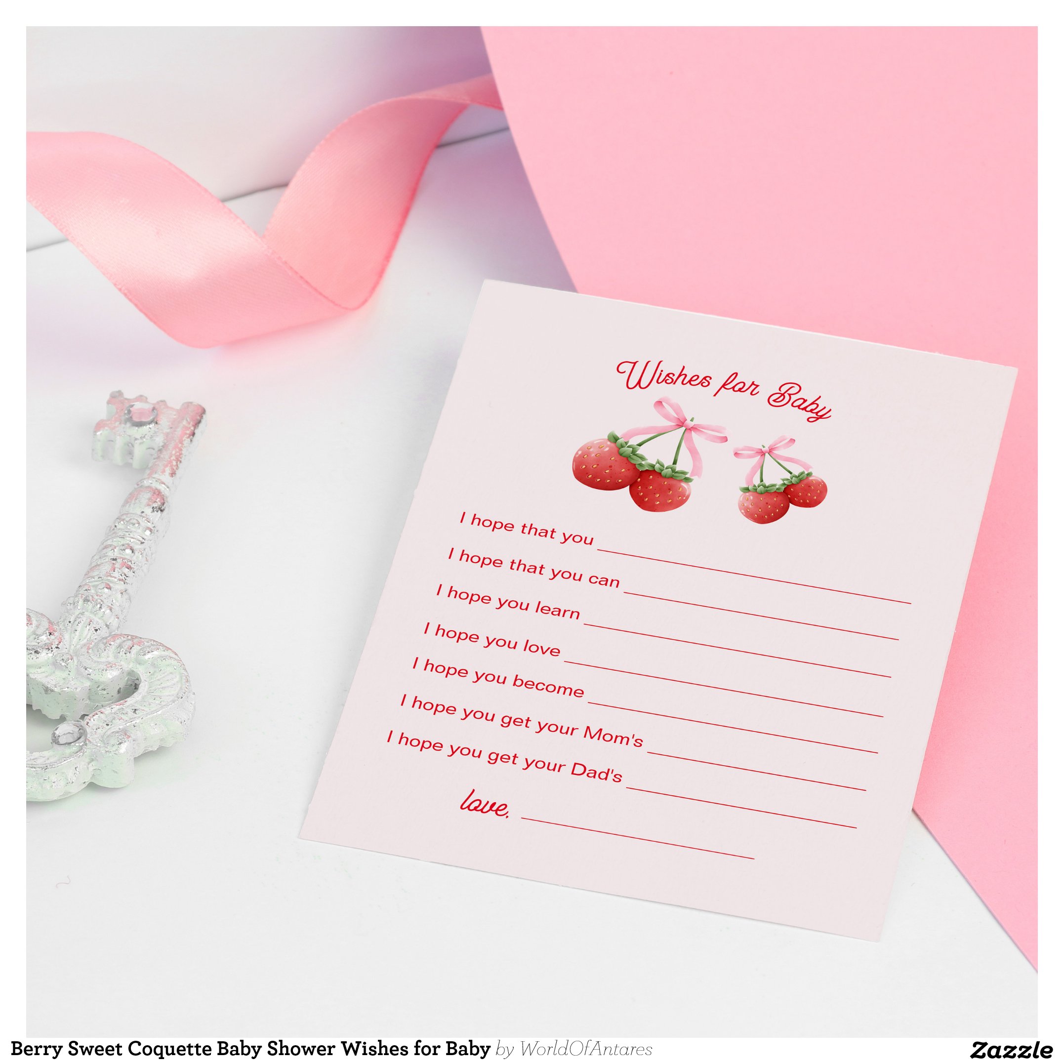 Berry Sweet Coquette Baby Shower Wishes for Baby Enclosure Card