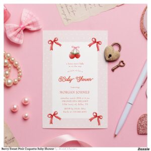 Berry Sweet Pink Coquette Baby Shower Invitation