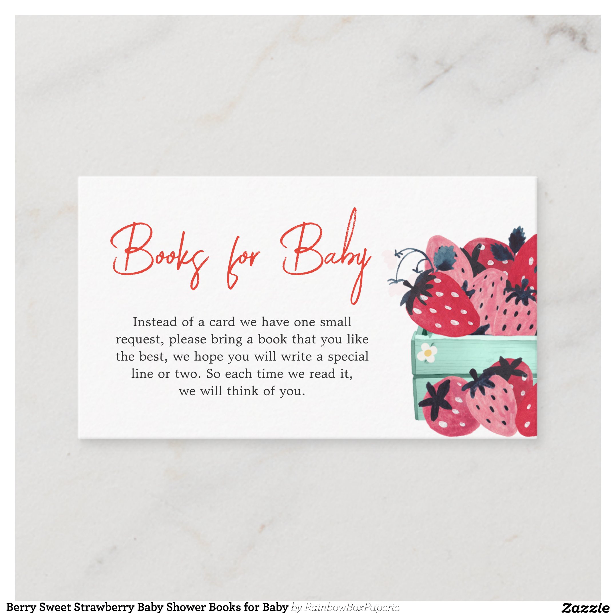 Berry Sweet Strawberry Baby Shower Books for Baby Enclosure Card