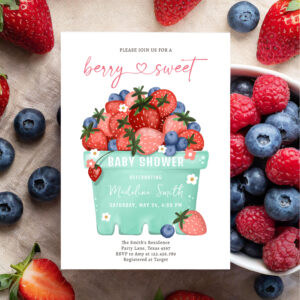 Berry Sweet Strawberry Farmers Market Baby Shower Invitation