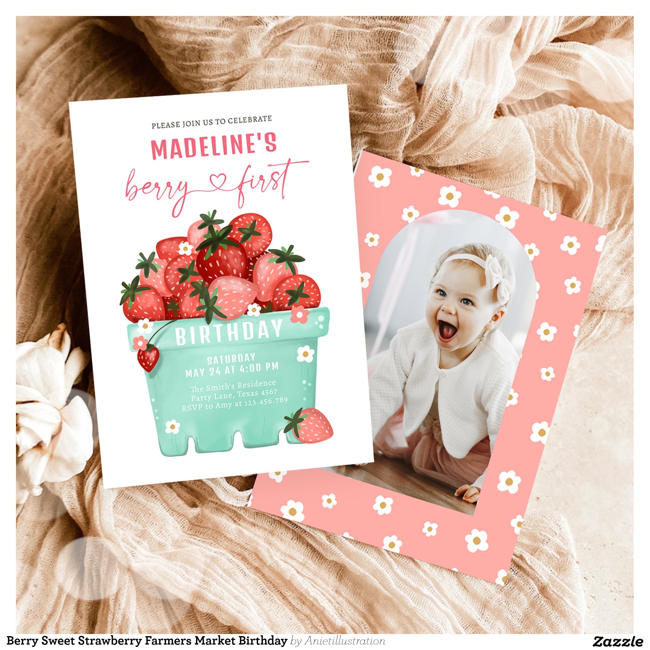 Berry Sweet Strawberry Farmers Market Birthday Invitation