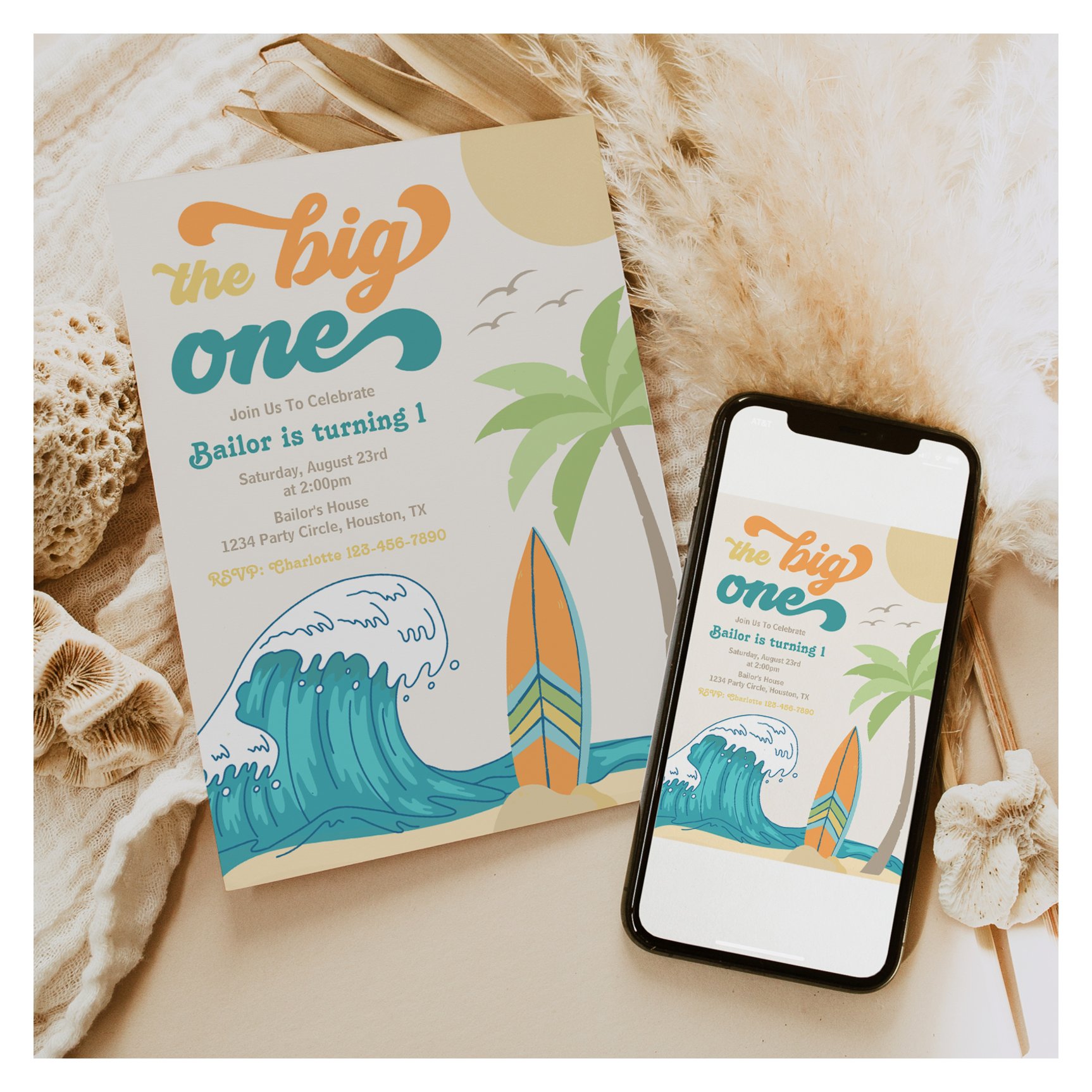 Big One Surfing Invitation Big Wave Invitation