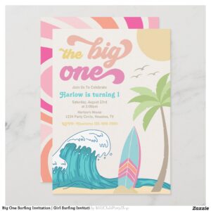 Big One Surfing Invitation Girl Surfing Invitati