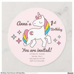 Birthday. Cute Unicorn with Sparkles. Invitation